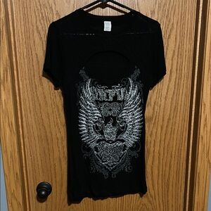 Sinful Black Short Sleeve Graphic T-shirt with Intricate Design